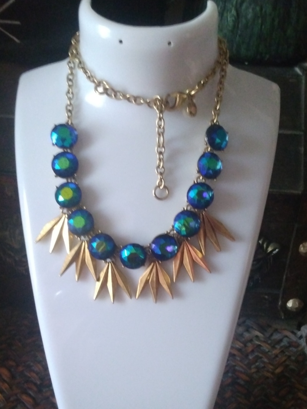 J. Crew Gold-Tone Necklace with Blue-Green Iridescent Stones